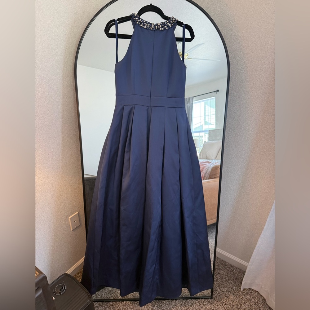 Eliza J Navy Satin Maxi Dress - Picture 6 of 10